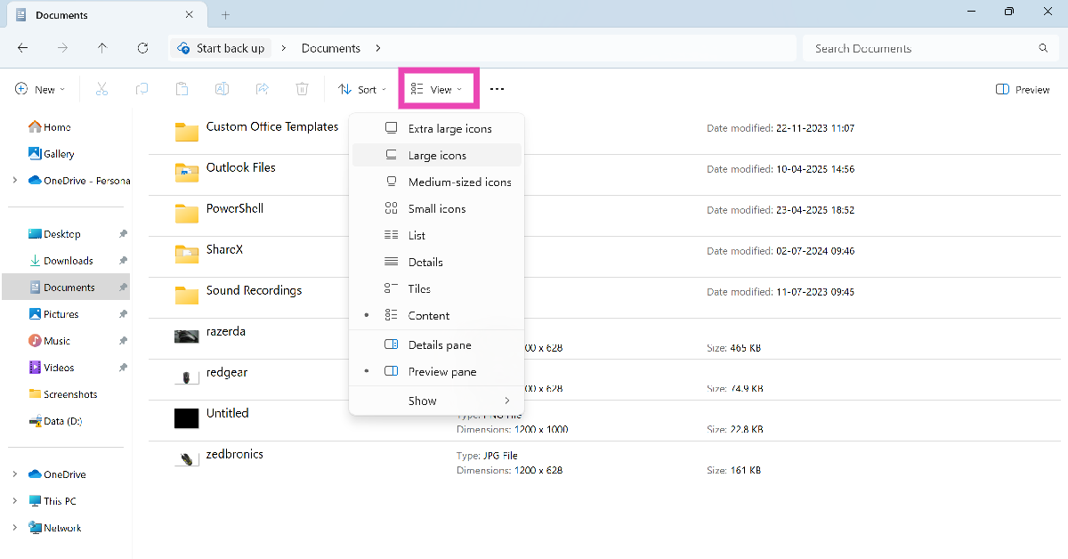Step 3: Click on View and select a view type.