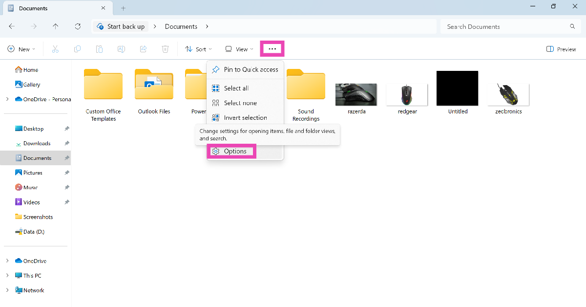 Step 4: Hit the ellipses and select Options.