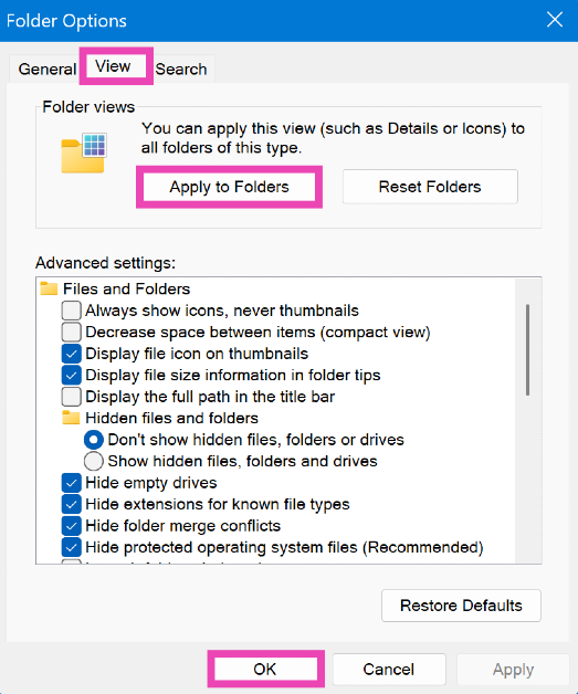 Step 5: Go to the View tab and click on Apply to Folders. How to change the default view in Windows 11 File Explorer