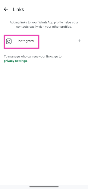 Step 6: Select Instagram. How to add an Instagram link to your WhatsApp bio
