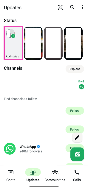 Step 3: Tap on Add status.