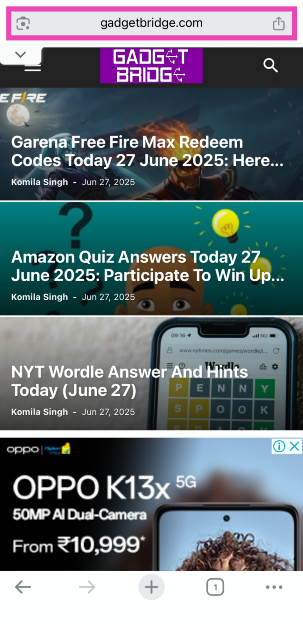 Step 1: Press and hold the address bar until a pop-up menu appears on the screen.