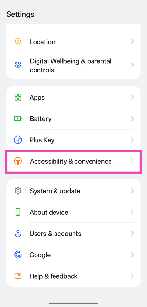 Step 2: Select Accessibility & convenience.