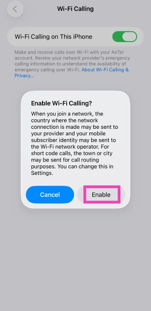 Step 4: Hit Enable in the pop-up box. 10 Ways to Fix ‘No Service’ Issue on an iPhone