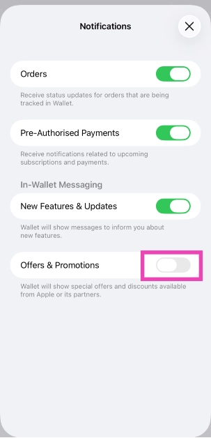 Step 5: Turn off the toggle switch next to Offers & Promotions.