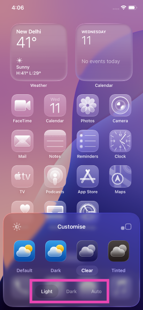 Step 6: Choose a light or dark theme. You can also select ‘Auto’, which adheres to your custom dark mode schedule. How to get the clear Liquid Glass look on iPhone