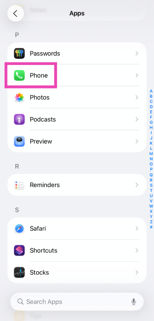 Step 2: Scroll down and tap on Phone.
