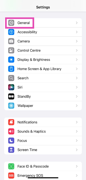 Step 6: Go to Settings and select General.