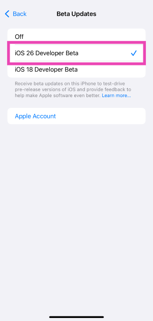 Step 9: Select iOS 26 Developer Beta from the list. How to download iOS 26 Developer Beta on your iPhone