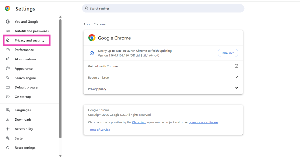 Step 2: Go to Privacy and security.