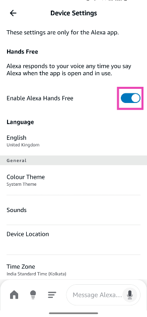 Step 5: Turn on the toggle switch next to Alexa Hands Free.