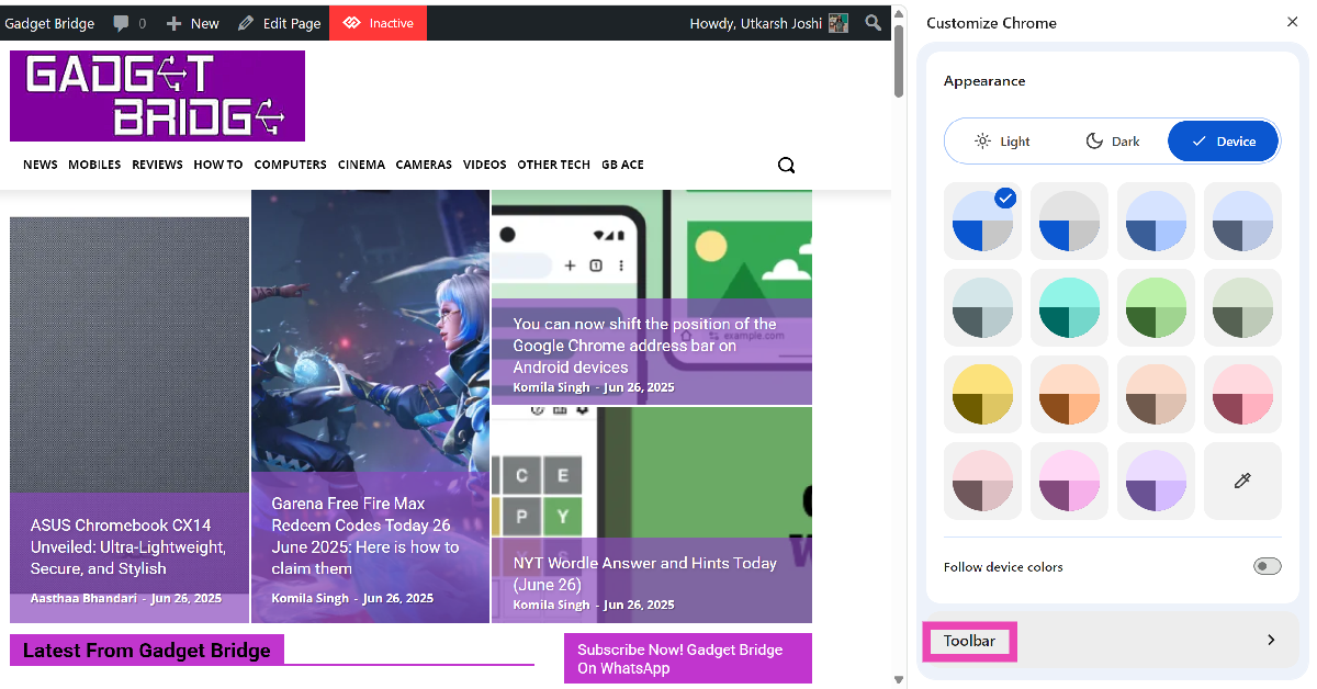 Step 3: Click on Toolbar.