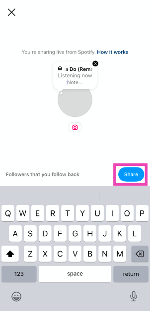 Step 9: Hit Share. How to share Spotify songs on Instagram Notes in real time
