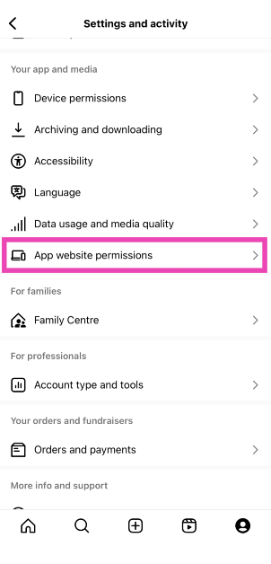 Step 2: Scroll down and tap on App website permissions. How to share Spotify songs on Instagram Notes in real time