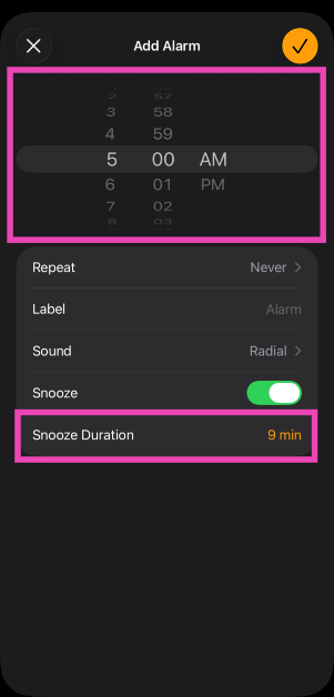 Step 4: Use the slider to set up a time for the alarm. You can now change the snooze duration of your iPhone alarms: Here’s how