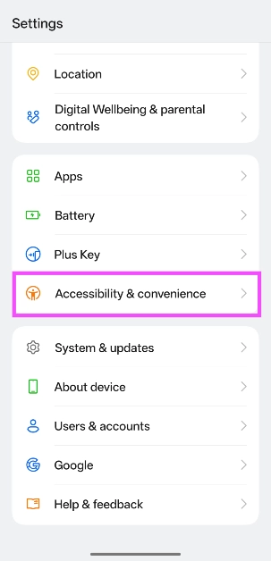 Step 2: Tap on Accessibility & convenience.