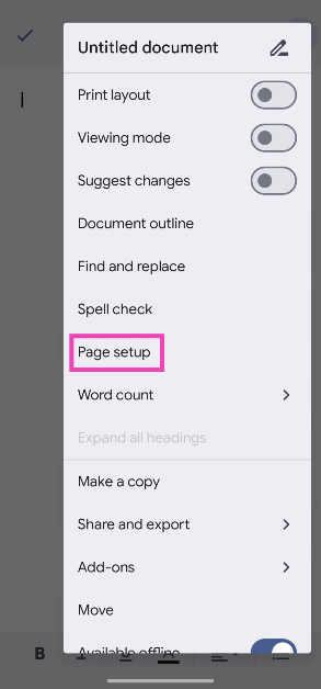 Step 3: Go to Page setup.