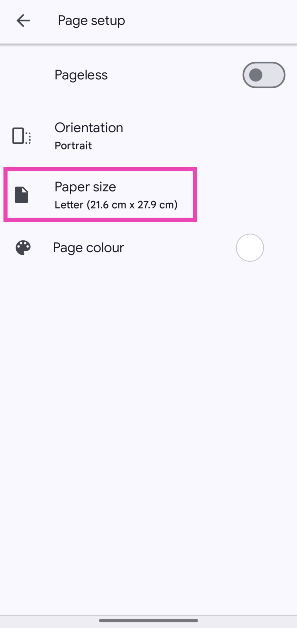 Step 4: Tap on Paper size.