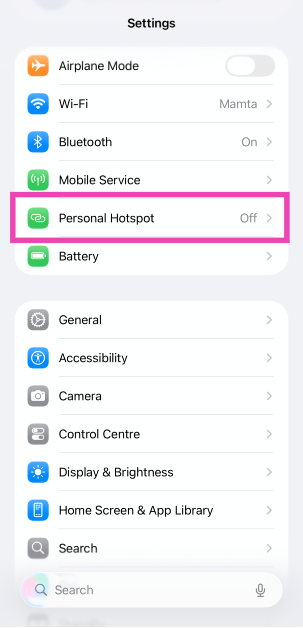 Step 1: Go to Settings and select Personal Hotspot.