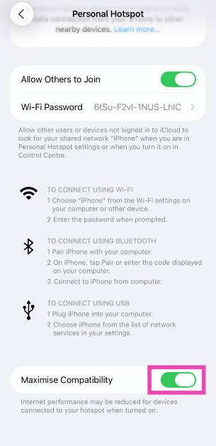 Step 2: Turn on the toggle switch next to Maximise Compatibility.