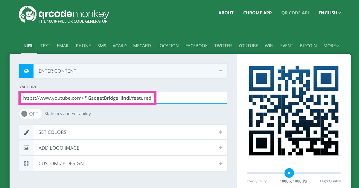 Step 2: Paste your YouTube channel's URL in the 'Your URL' text box.