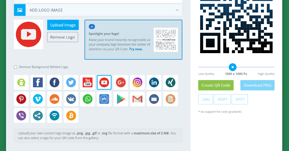 Step 3: Choose a colour for the QR code. QRCode Monkey also allows you to place the YouTube logo at the centre of the code.