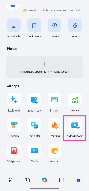 Step 3: Tap on Video Creator.