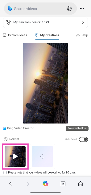 Step 7: Your video will take a few minutes to generate. Once it is done, it will appear in the My Creations tab. How to create a video using Bing AI for free