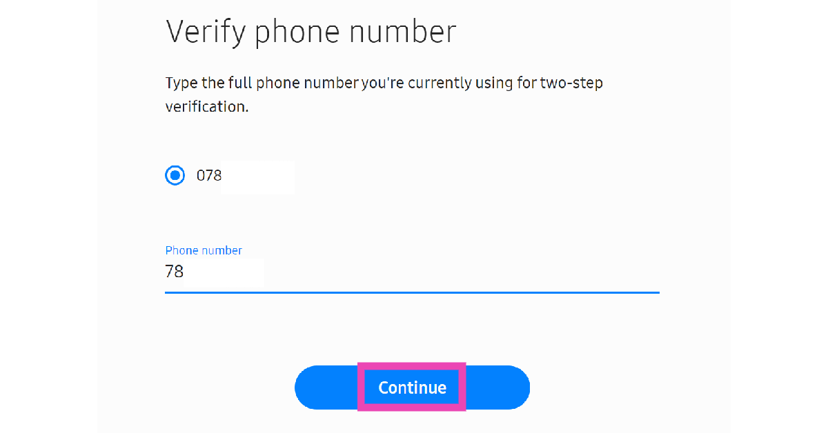 Step 6: If you’re trying password recovery, enter your registered phone number and hit Continue.