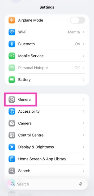 Step 2: Tap on General.