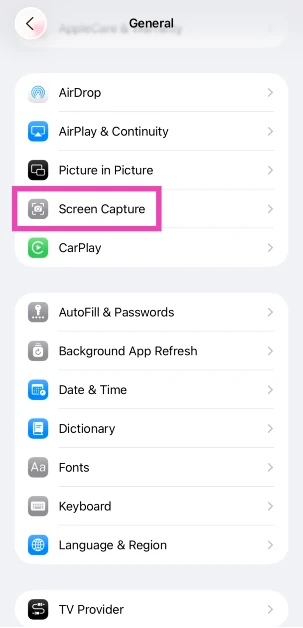 Step 3: Select Screen Capture.