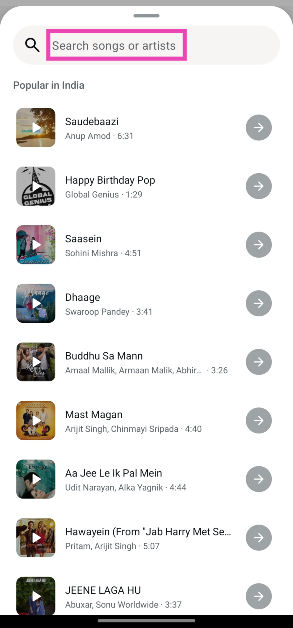 Step 5: Enter the name of a song or an artist in the search bar.