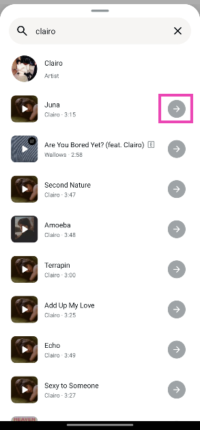 Step 6: Hit the arrow icon next to the song you want to post.