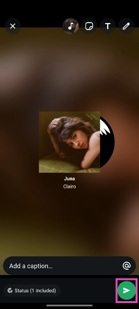 Step 10: Tap the green icon in the bottom right corner of the screen to post your status.  How to upload a song as your WhatsApp status