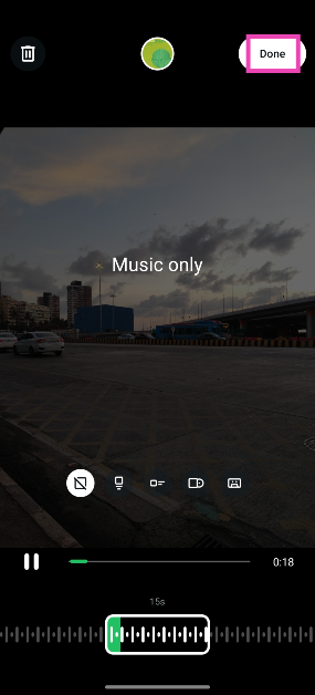 Step 8: Use the seek bar at the bottom of the screen to choose the segment of the song you want to post. Additionally, you can change the layout of the album artwork by tapping one of the options on the screen. How to upload a song as your WhatsApp status