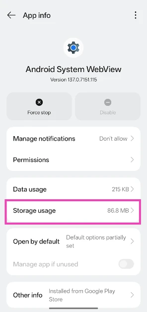 Step 5: Tap on Storage usage.