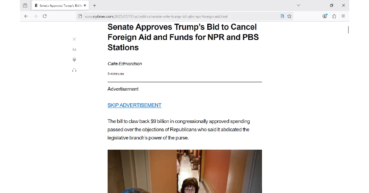 3. The paywall will be bypassed, and the news article will open up in Reader Mode.