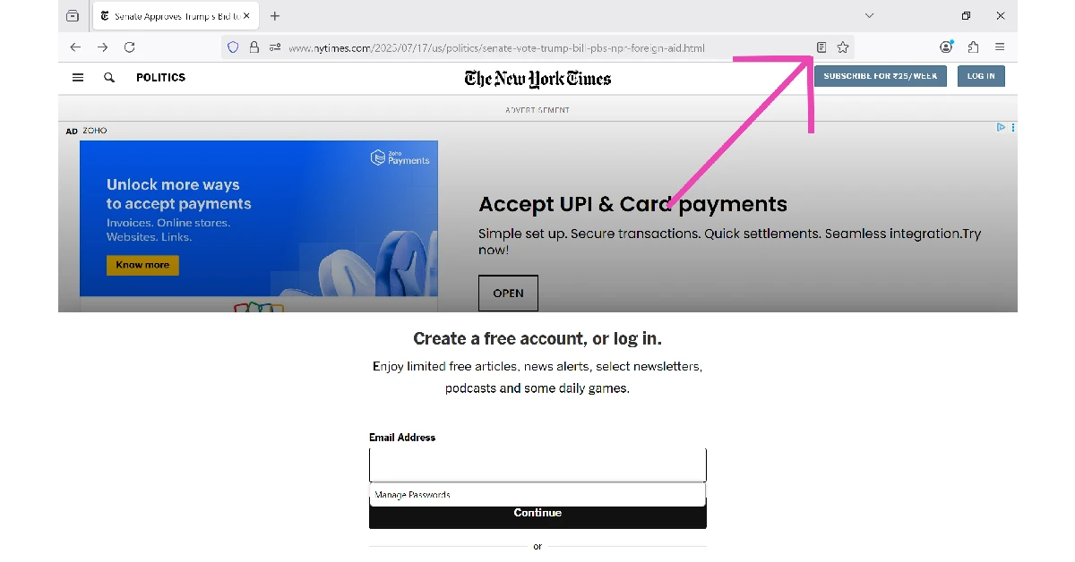 Hit the Reader Mode icon in the address bar.