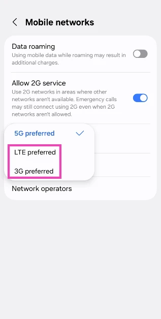 Step 4: Select LTE preferred or 3G preferred. 10 ways to fix the ‘Not Registered on Network’ error on Samsung Galaxy phones