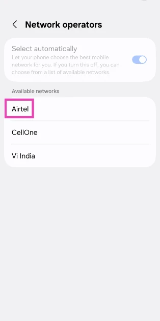 Step 5: Select a network operator from the list.