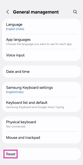 Step 2: Scroll down and select Reset. 10 ways to fix the ‘Not Registered on Network’ error on Samsung Galaxy phones