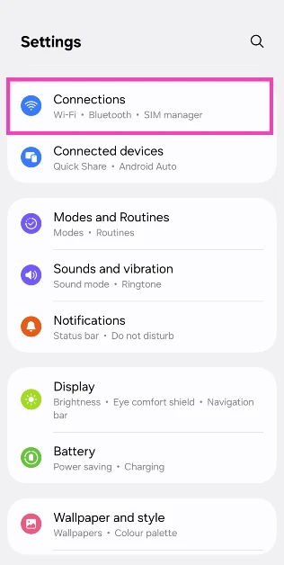 Step 1: Go to Settings and select Connections.