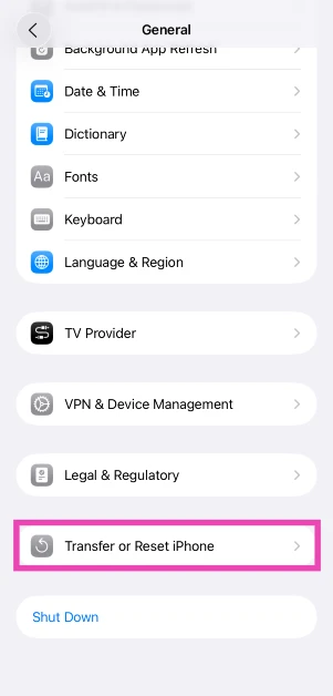Step 2: Scroll down and tap on Transfer or Reset iPhone. 10 Easy Ways to Fix 'iPhone Volume Goes Down Automatically'