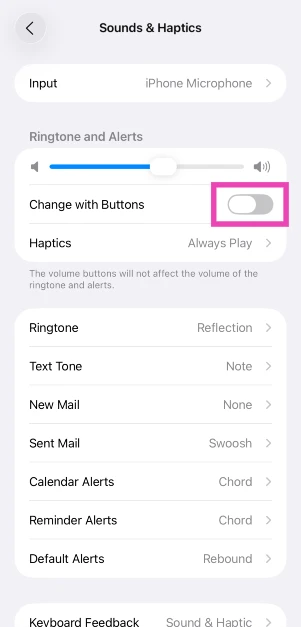 Step 3: Turn the toggle bar off for Change with Buttons.