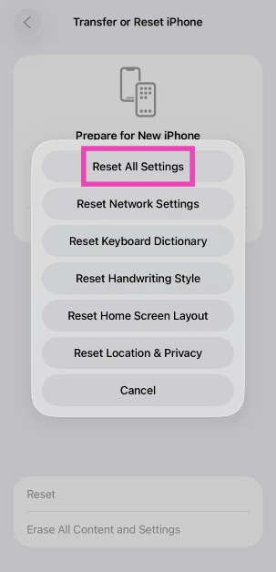 Step 4: Tap on Reset all Settings. 10 Easy Ways to Fix 'iPhone Volume Goes Down Automatically'