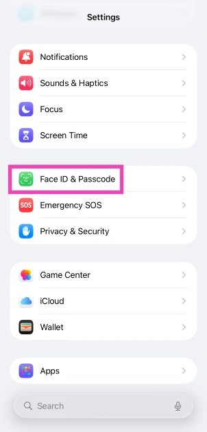 Step 2: Select Face ID & Passcode.