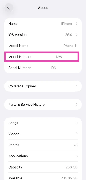 Step 4: Check the first letter of the Model Number.