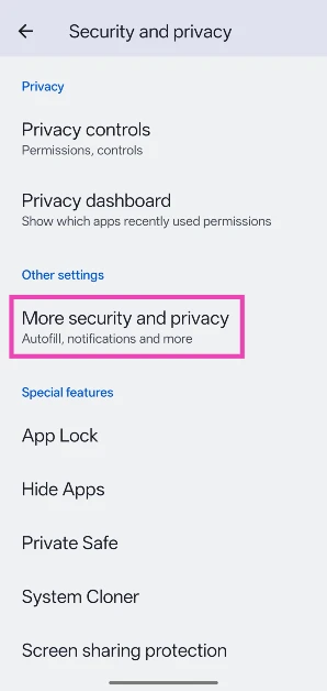 Step 2: Tap on More security and privacy.