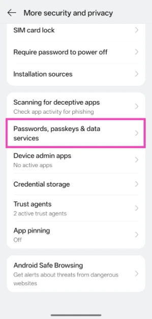 Step 3: Scroll down and tap on Passwords, passkeys, & data services.