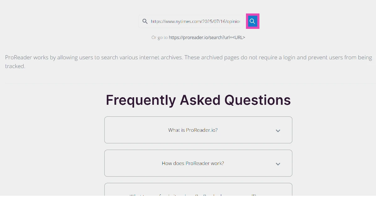 Enter the link to the article in the text box and hit the search icon.